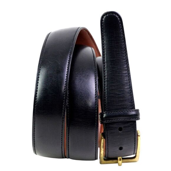 Trafalgar BLACK GENUINE LEATHER 1 1/8"Wd STITCH CASUAL DRESS BELT Sz 38/95 (F40 - Picture 1 of 15